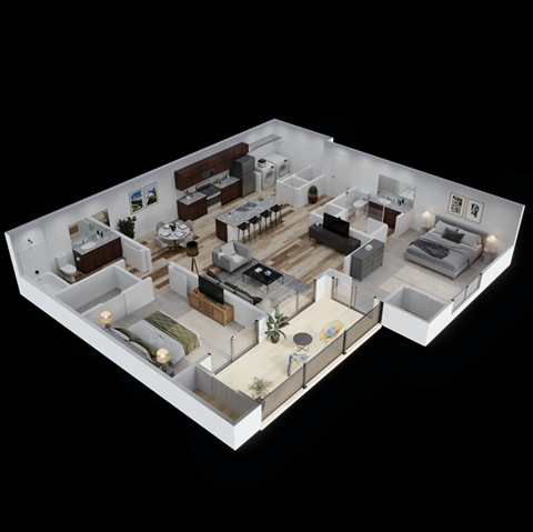 a 3d floor plan of an apartment